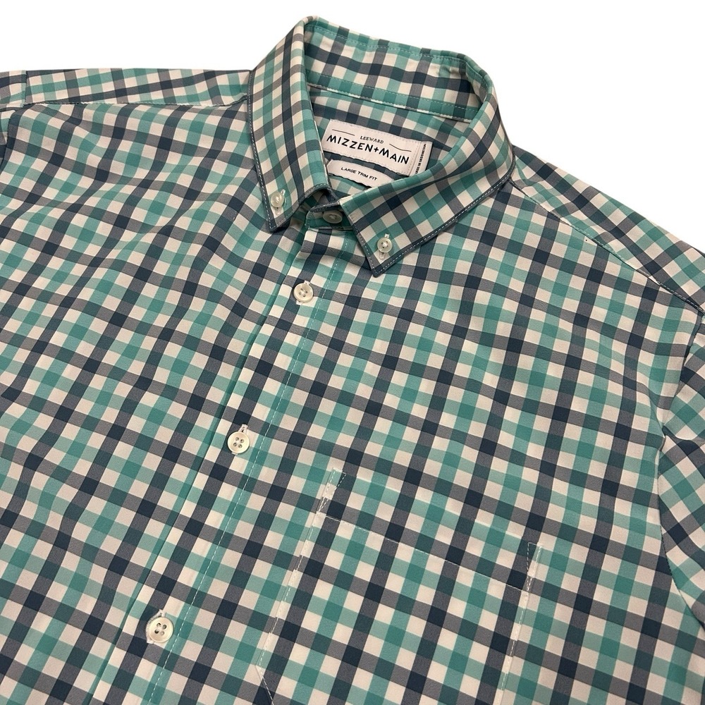 Mizzen Main Leeward Trim Fit Shirt Mens Large Plaid Button Down Short Sleeve